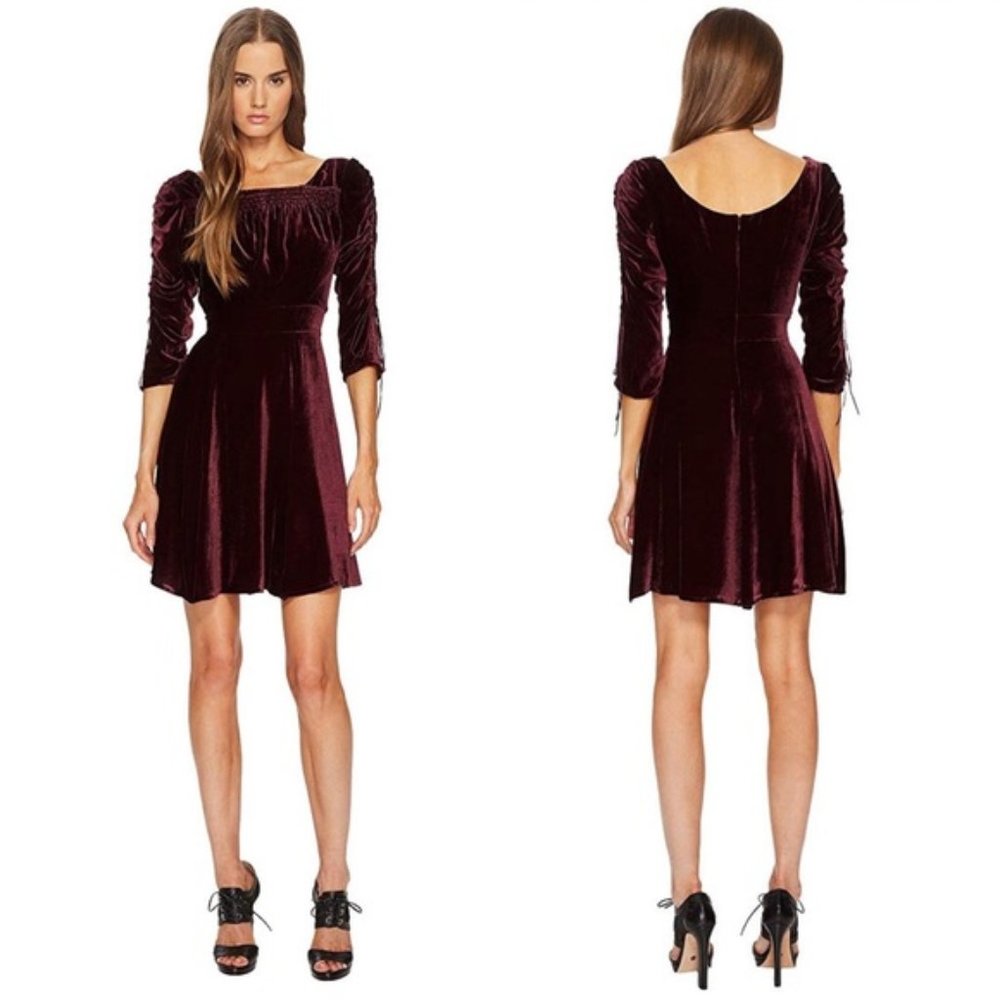 The Kooples Bliss Velvet Dress - BURGUNDY